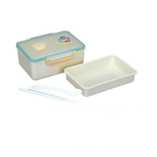 Oblong microwave lunch box plastic with chopsticks and spoon